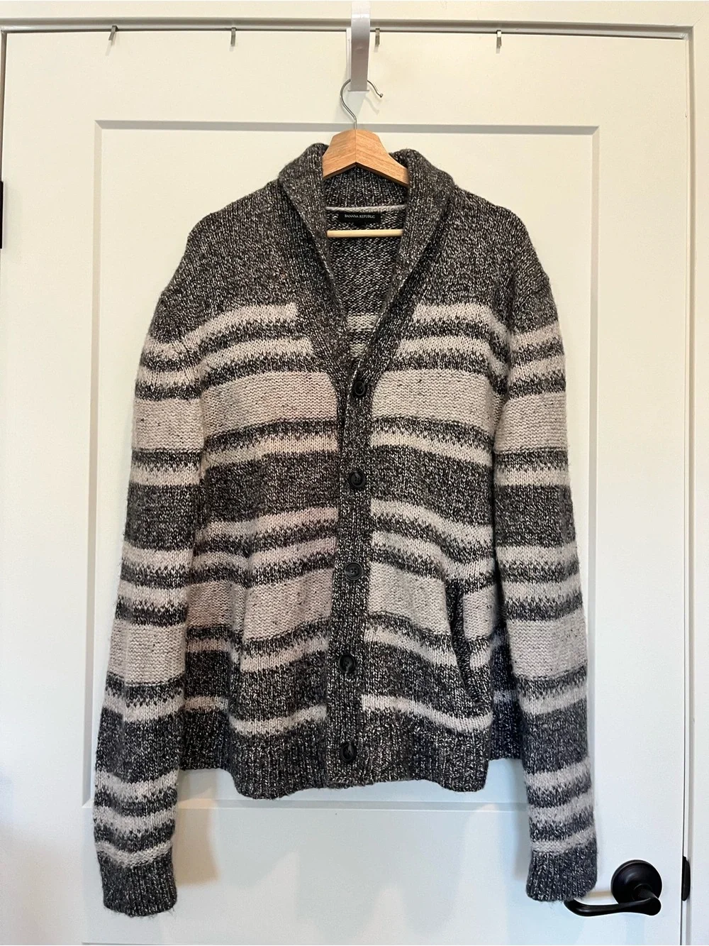 BR Tweed Pattern Shawl Wool Silk Blend Chunky Grandpa Prepping Cardigan Size XL